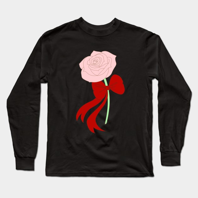 Pink Rose, Red Ribbon Long Sleeve T-Shirt by Con98